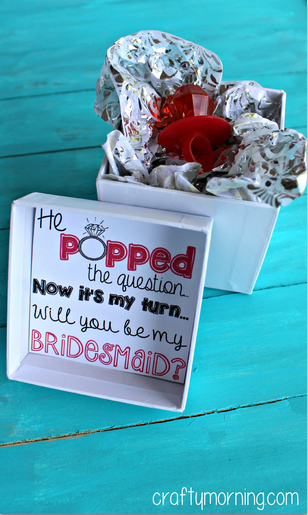 "He Popped The Question..." Bridesmaid Ring Pop Idea + Free Printable