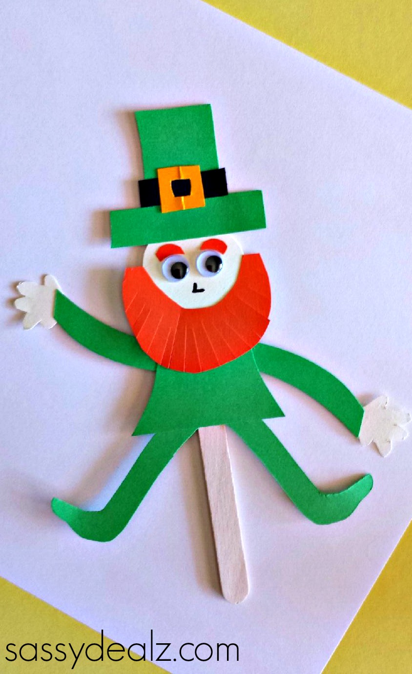Popsicle Stick Leprechaun Puppet Craft for St. Patrick's Day - Crafty