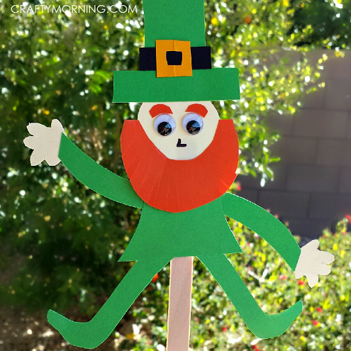 Popsicle Stick Leprechaun Puppet Craft for St. Patrick's Day