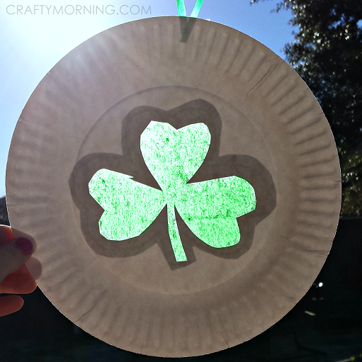 Paper Plate Shamrock Sun Catcher for a St. Patrick's Day Craft