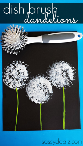 Dish Brush Dandelions Craft for Kids
