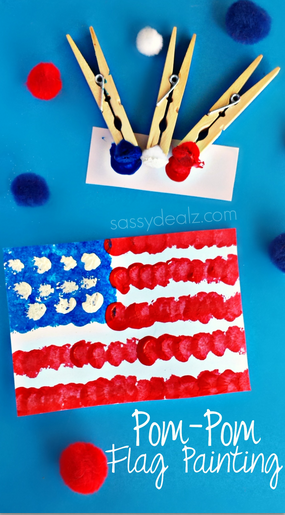 Pom-Pom American Flag Painting Craft for Kids