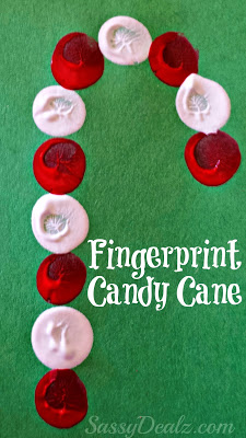 Easy Fingerprint Candy Cane Christmas Craft For Kids