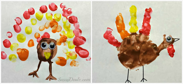 Fingerprint & Handprint Turkey Crafts For Kids on Thanksgiving