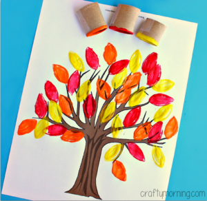Toilet Paper Roll Leaf Stamping Fall Tree Craft - Crafty Morning