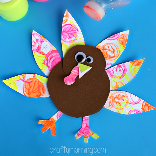 Neon Turkey Craft for Kids (Bottle Cap Painting) - Crafty Morning