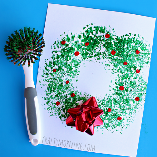 Dish Brush Christmas Wreath Craft for Kids