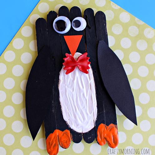Popsicle Stick Bow Tie Penguin Craft for Kids 