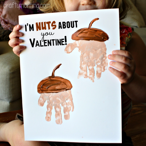 "I'm Nuts About You" Handprint Acorn Valentine