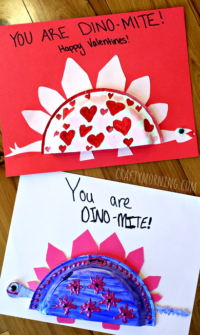 Mini Paper Plate Dinosaur Valentine Craft - Crafty Morning