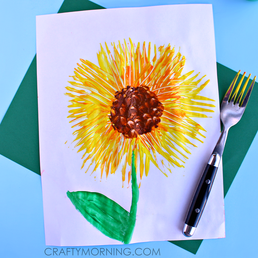 fork print sunflower craft for kids
