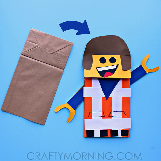 Paper Bag Lego Man Puppet Craft for Kids