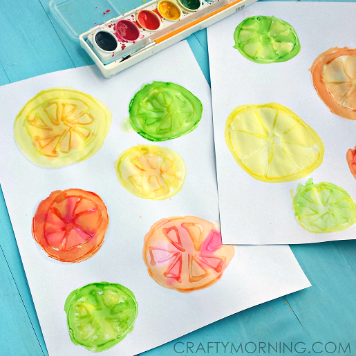 Glue & Watercolor Fruit Slice Kids Craft