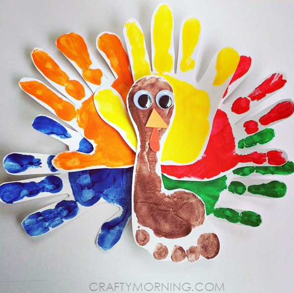 Colorful Handprint/Footprint Turkey Craft