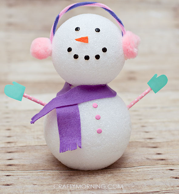 Foam Ball Winter Snowman Craft for Kids