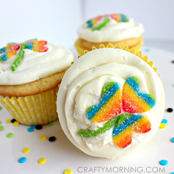 Rainbow Candy Shamrock Cupcakes