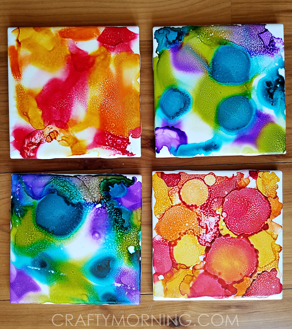 Alcohol Ink Tile Coasters Craft