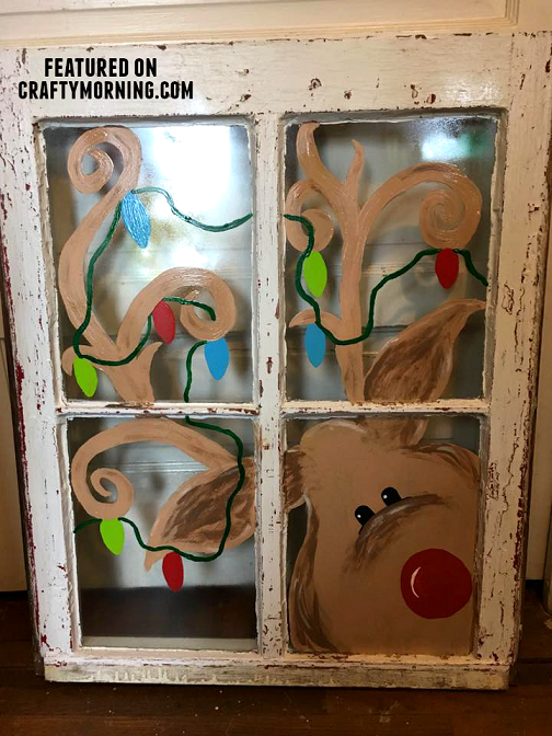 Old Window Reindeer Painting