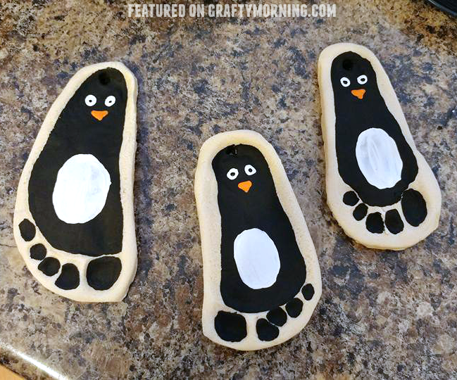 Salt Dough Footprint Penguin Ornaments