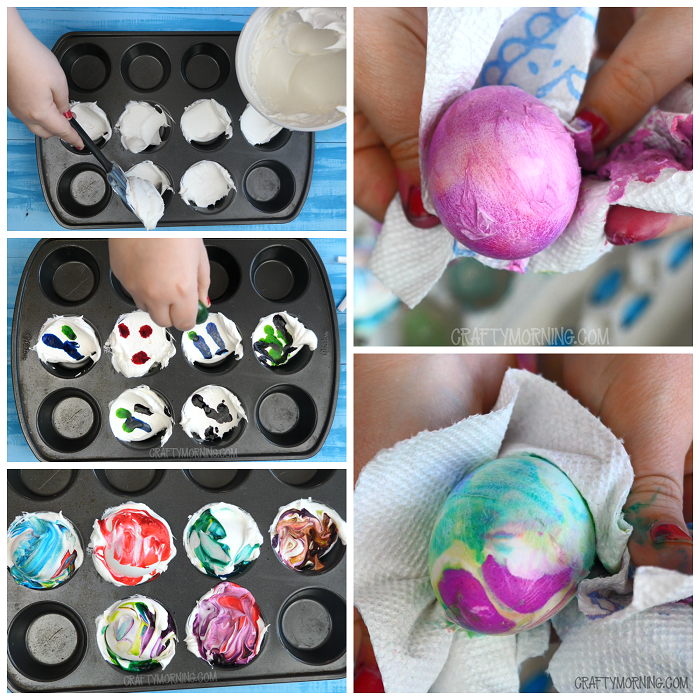 Cool Whip Dyed Easter Eggs in a Muffin Tin
