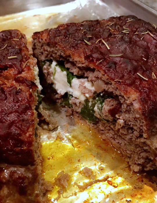 Spinach and Goat Cheese Stuffed Meatloaf
