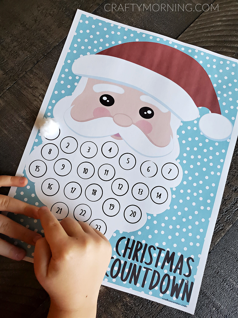 Cotton Ball Santa Beard Christmas Countdown Printable