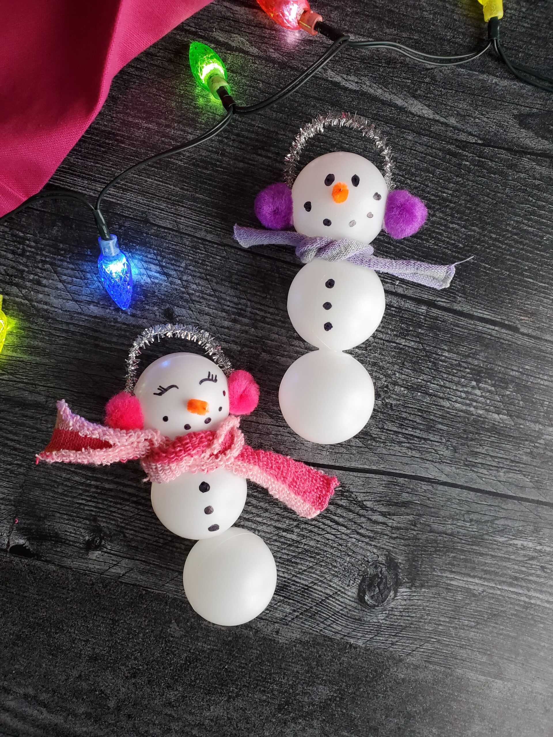 Ping Pong Ball Snowman Ornaments