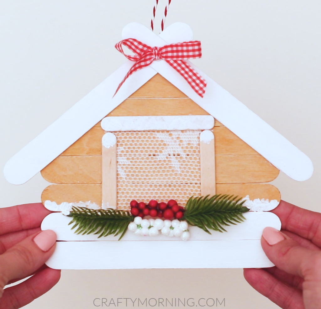 Popsicle Stick Log Cabin Ornament - Crafty Morning