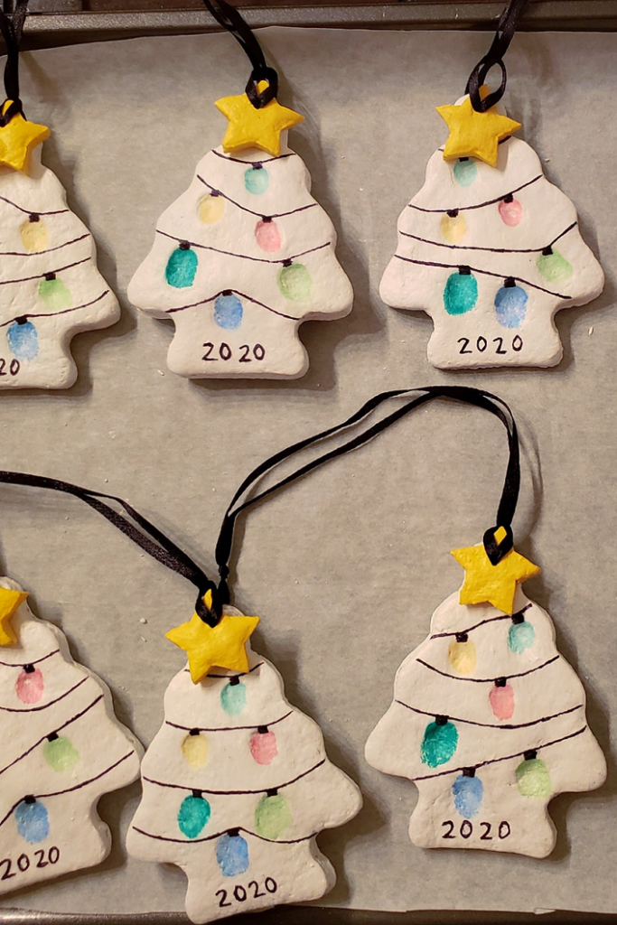 Salt Dough Fingerprint Christmas Tree Ornaments - Crafty Morning