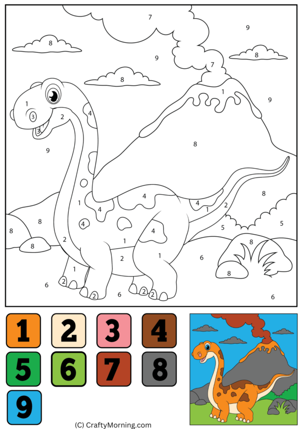 Dinosaur Color by Number Printable
