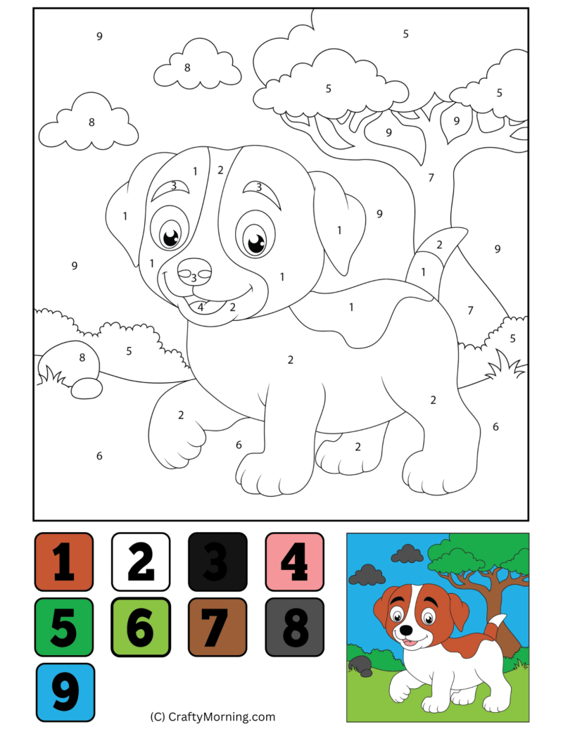 Dog Color by Number Printable - Crafty Morning