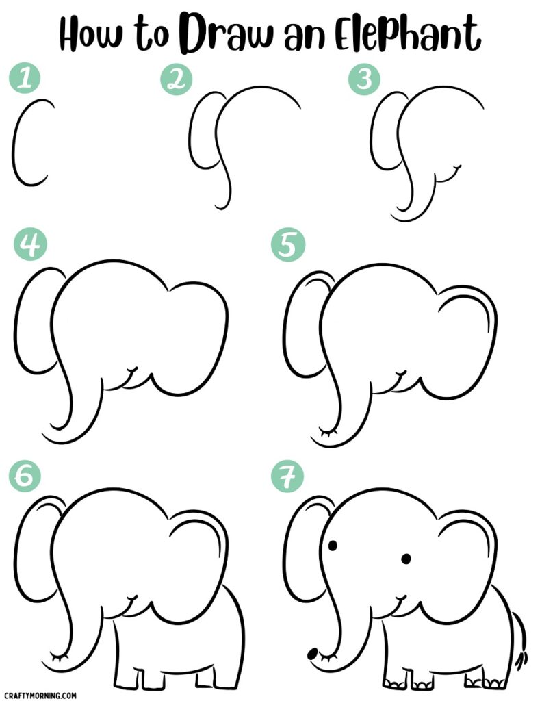 Easy Elephant Drawing Step by Step Printable Crafty Morning