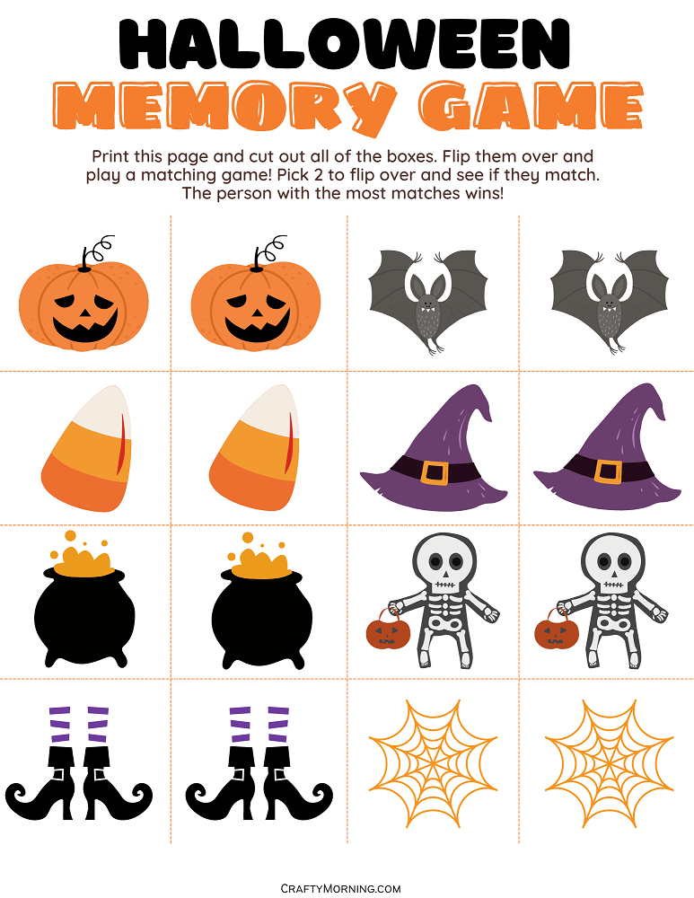 Halloween Matching Memory Game Free Printable Treasure Hunt Kids