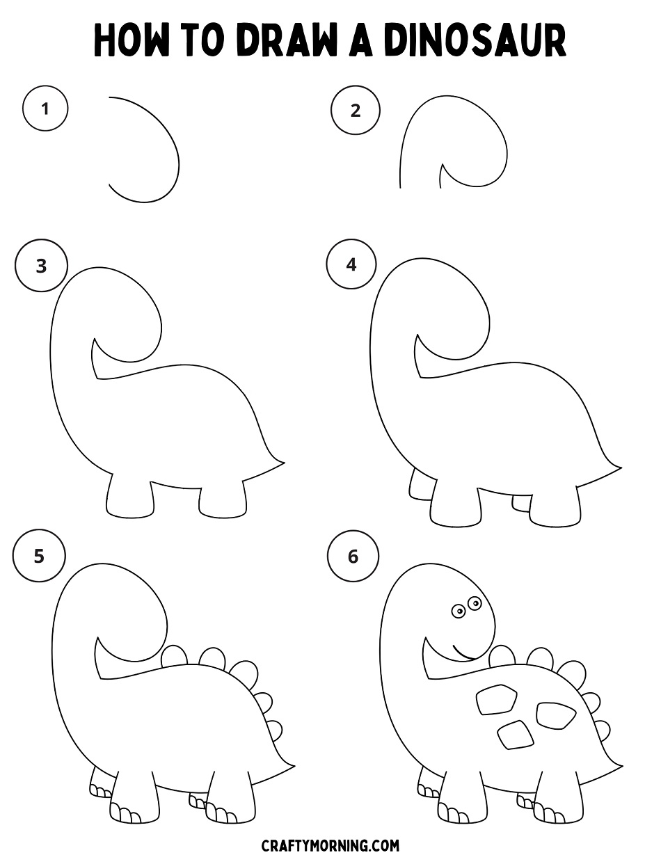 How to Draw a Dinosaur (Easy Step by Step Printable) Crafty Morning