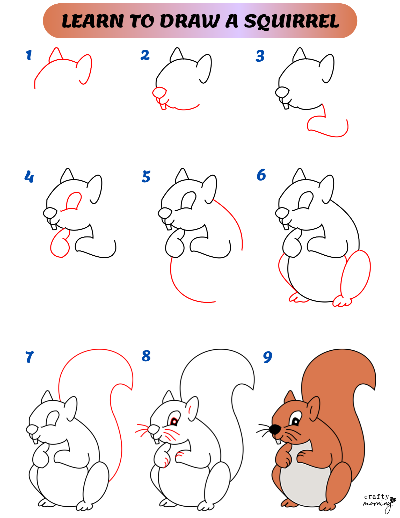 Learn How to Draw a Squirrel (Wild Animals) Step by Step : Drawing Tutorials