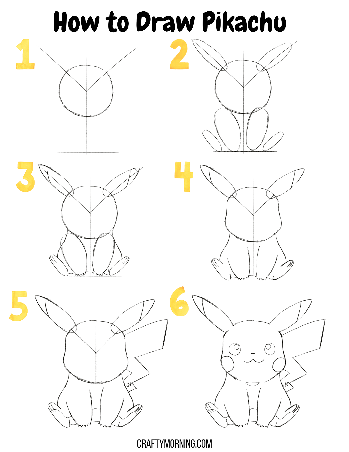 Pikachu Drawing Easy Step by Step For Kids/Beginners