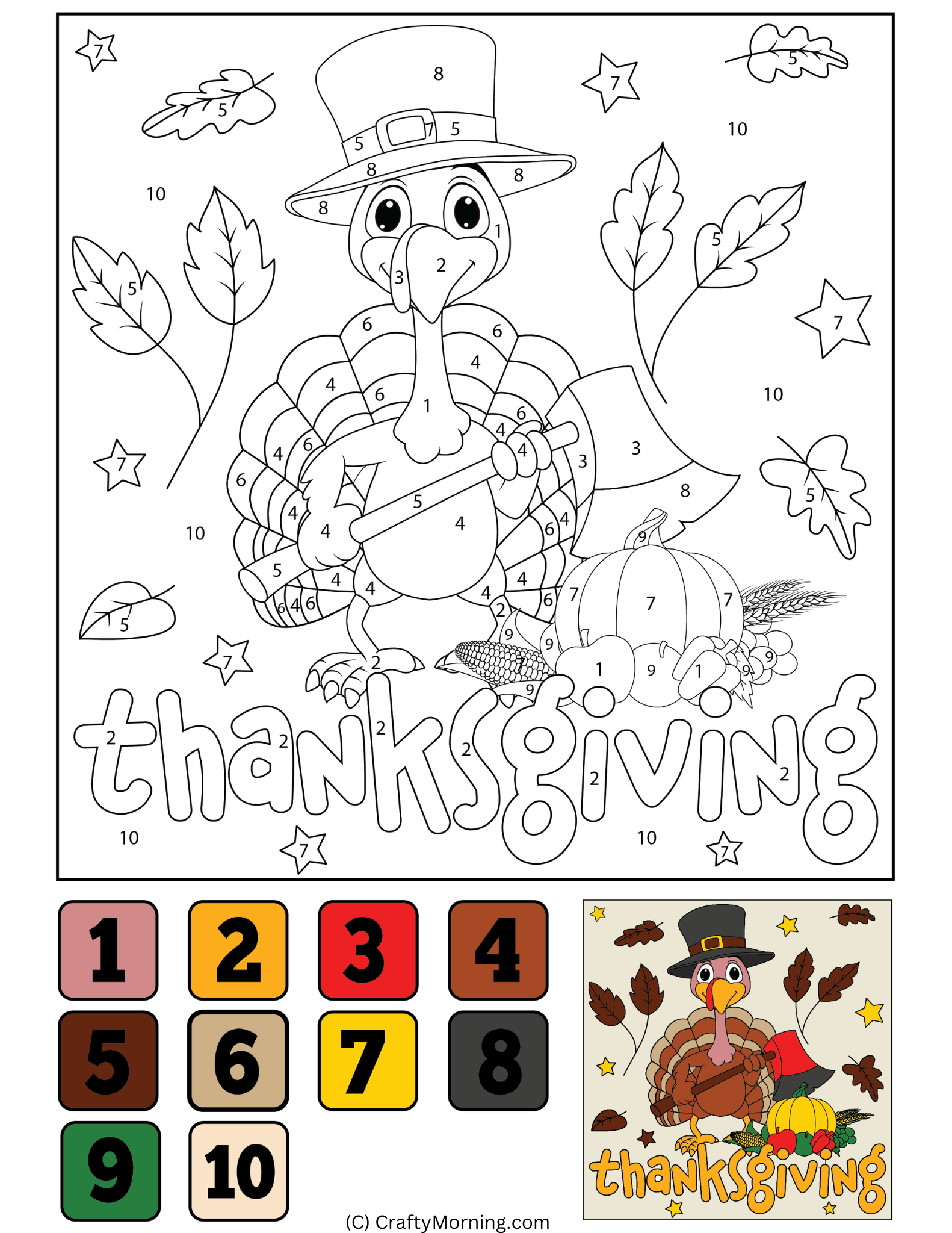 Thanksgiving Color by Number (Free Printables) - Crafty Morning