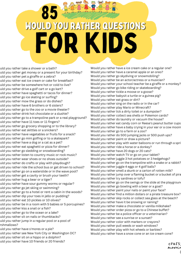85 Would You Rather Questions for Kids