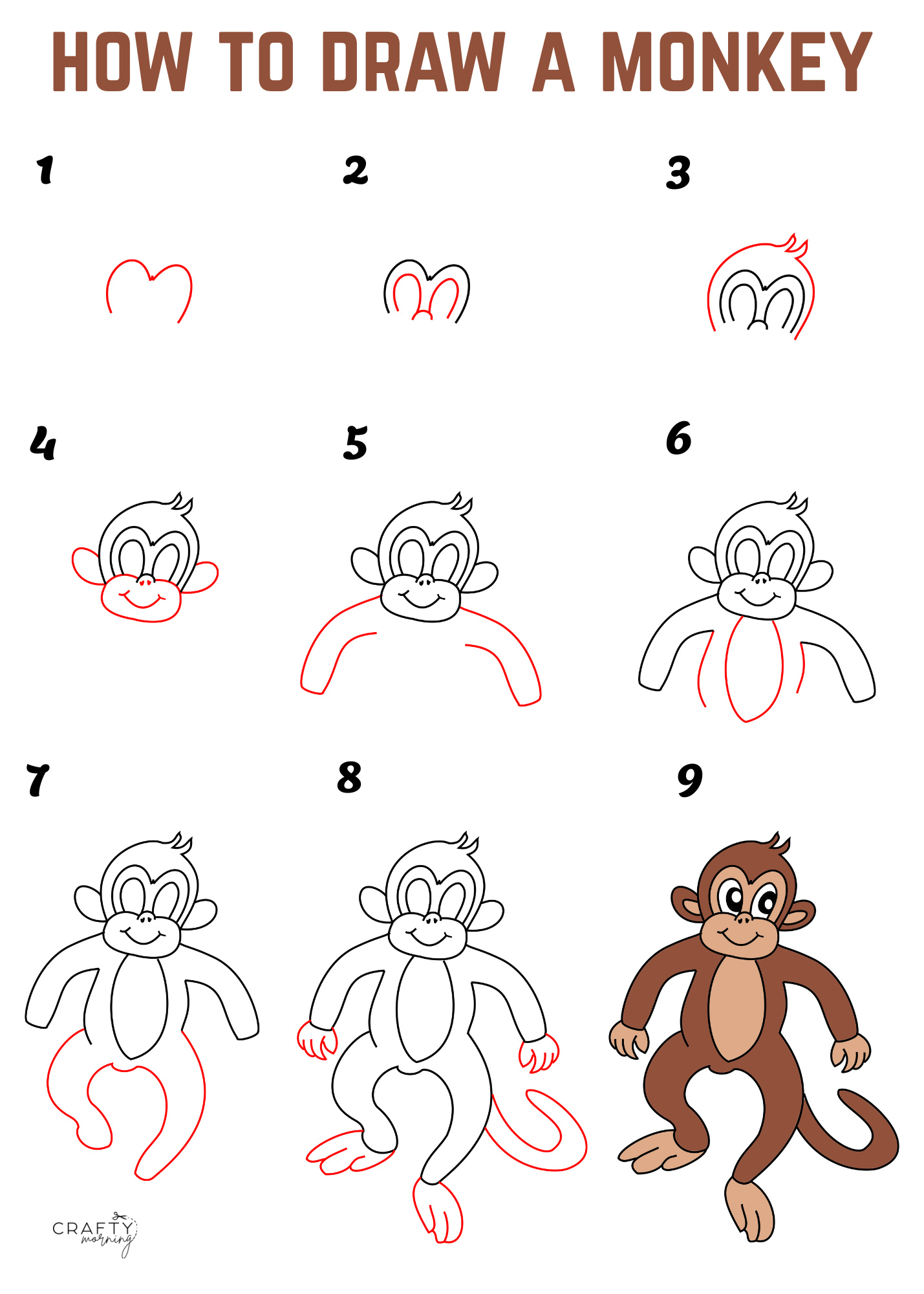 Easy Monkey Drawing (Step by Step How to Draw) Crafty Morning