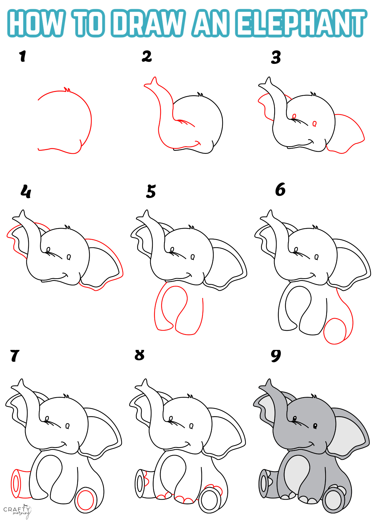 How to draw cute Elephant easy steps-saigonsouth.com.vn