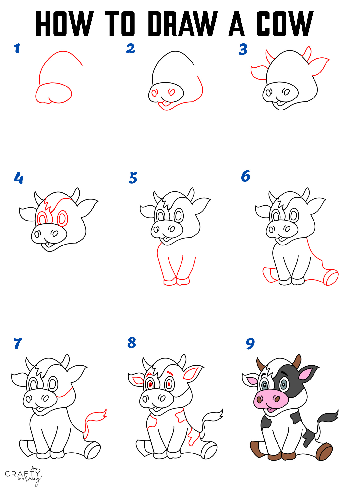 Cow Drawing Tutorial - How to draw Cow step by step-saigonsouth.com.vn
