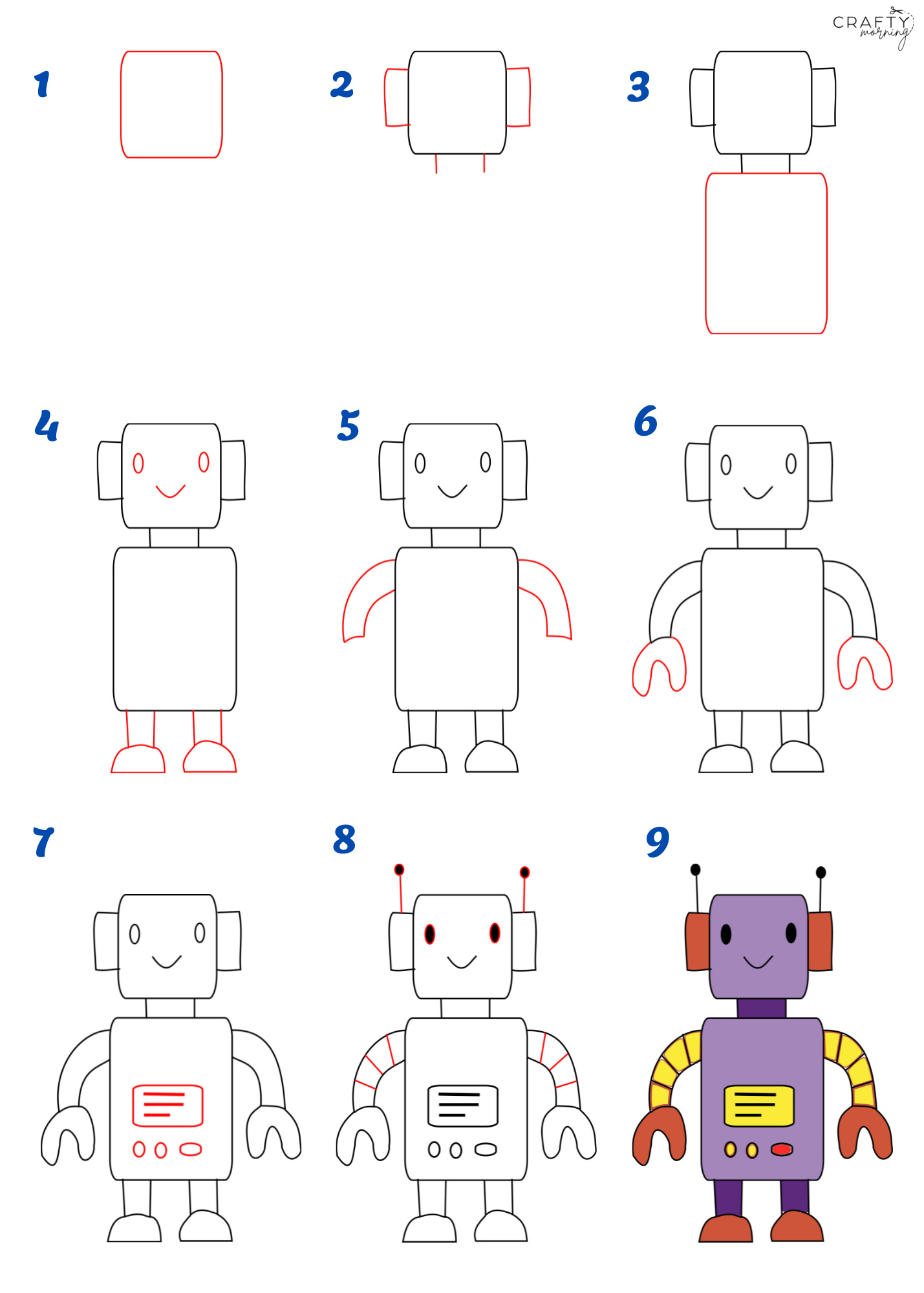 how to draw a robot step by step